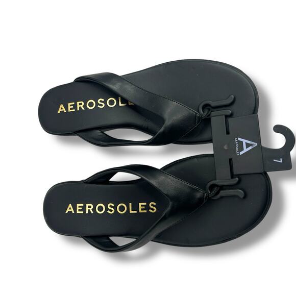 NEW Aerosoles Isha Wedge Sandals Size 7 Black Thong Platform Flip Flops - Picture 6 of 10